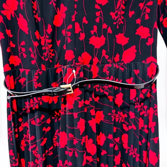 TOMMY HILFIGER Black & Red Pleated Floral Midi Dress - Picture 9 of 11